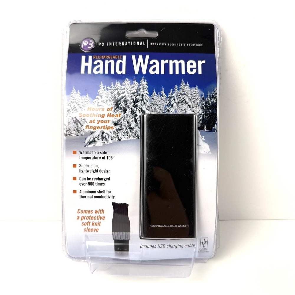 P3 International Rechargeable Hand Warmer Black Sleeve & USB Charging Cable NEW